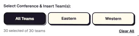 Selecting All Teams or filtering NBA teams by Eastern and Western Conference